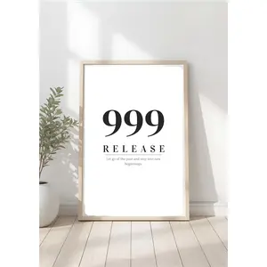 Angel Number 999 Vertical Matte Poster, Black White Spiritual Affirmation Decor, Print Release Transformation, Minimalist Wall Art, Décor