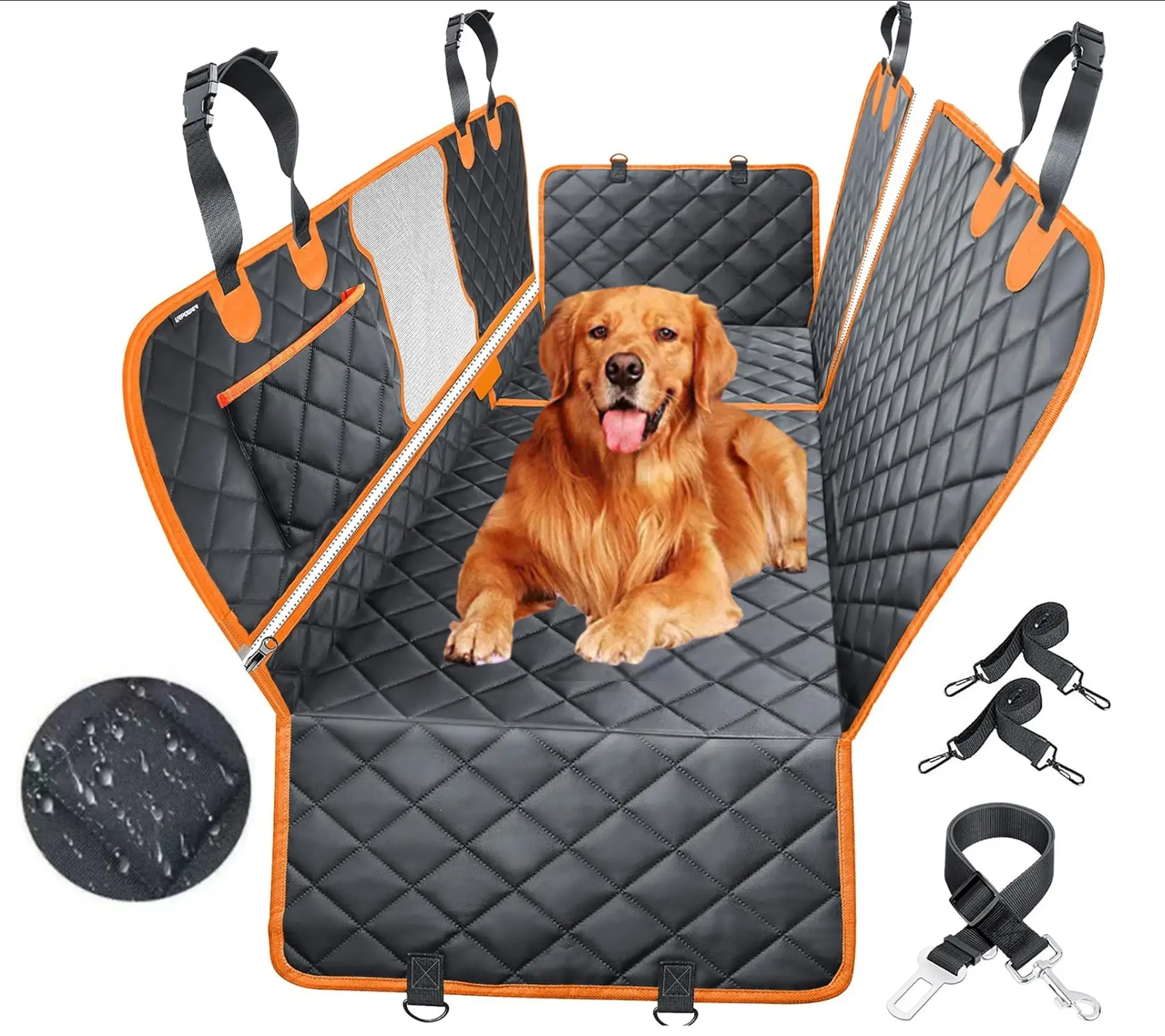 [NEW!] Dog Car Seat Cover for Back Seat, 100% Waterproof Dog Hammock Scratchproof, 600D Nonslip with Mesh Window and Storage Pocket, Cars Trucks SUV