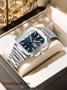 Poedagar luxury and fashionable men's waterproof quartz watch with luminous date and date display square casual stainless steel men's quartz watch suitable for daily wear and preferred gift giving Modern Waterproof Watch