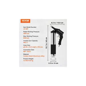 VEVOR Air Operated Grease Gun, 6000PSI, 14 OZ/400 CC Capacity Heavy Duty Pneumatic Grease Gun, with 18.5 Inch Flexible Hose, 1 Black Flat Coupler Pointed Coupler Bent Metal Pipe Locking Clamp Coupler
