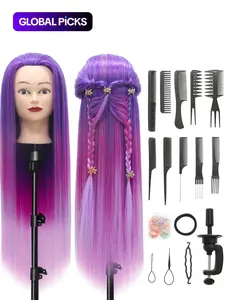 Training Mannequin Head 28 inch 100% Synthetic Fiber Styling Head, Hairdressing Head with Free Clamp and DIY Set, Wig Tool