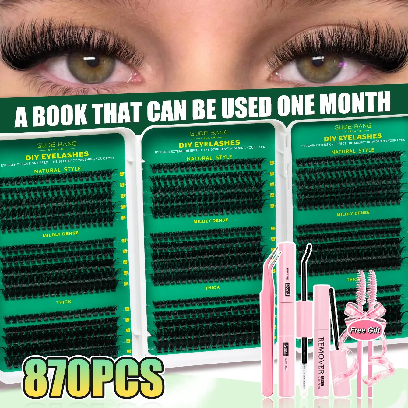 DIY Individual Lashes Book Kit，Including glue, forceps, degreasing solution, and brush， Mixed Length Bottom/Spikes Soft And Comfortable False Eyelashes Long-Lasting Lashes Kit , Perfect For Beginners&Proficient, DIY At Home Easily, For Makeup Daily Lash