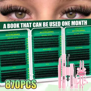 DIY Individual Lashes Book Kit，Including glue, forceps, degreasing solution, and brush， Mixed Length Bottom/Spikes Soft And Comfortable False Eyelashes Long-Lasting Lashes Kit , Perfect For Beginners&Proficient, DIY At Home Easily, For Makeup Daily Lash