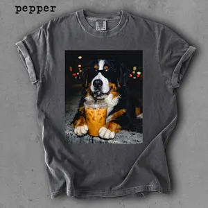 Comfort Colors® Bernese Mountain Drinking Iced Coffee Shirt Funny Dog Art Dog Mom Shirt Dog Lover Gifts