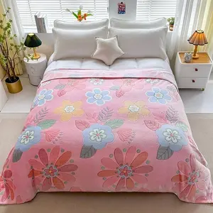 1 PC Flannel Pink Flower Print Blanket, Soft and Comfortable Sofa Blanket, Warm Home Bedroom Dormitory Office Bedding, Multi-functional Seasonal Gift, Valentine's Day Gift
