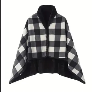 Wearable Polar Fleece Shawl With Button Closure, Soft Plush Sleeveless Cape, Cozy Warm Blanket Throw, Multifunctional Contemporary Style Accessory, Comfortable Warm Wear Suitable for Home Relaxation, Indoor Leisure And Office Daily Warmth