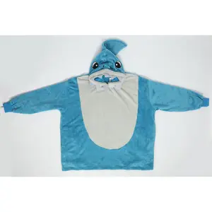 Shark Blue Long Sleeve Hooded Blanket-OSFA Comfort Soft