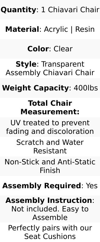 Resin Transparent Chiavari Chair Clear - Armless Stackable Design for Sophisticated Events