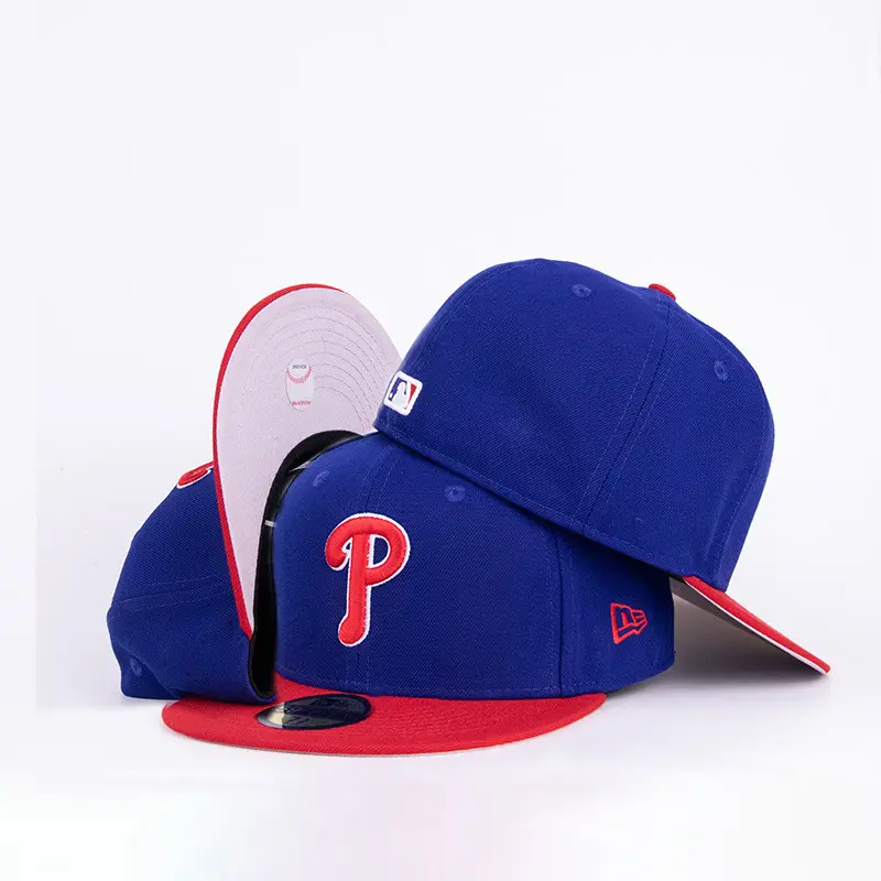 New Era Official MLB Philadelphia Phillies Fitted Cap, 59FIFTY Flat Brim Baseball Hat with Premium Embroidered P Logo and Structured Crown Design