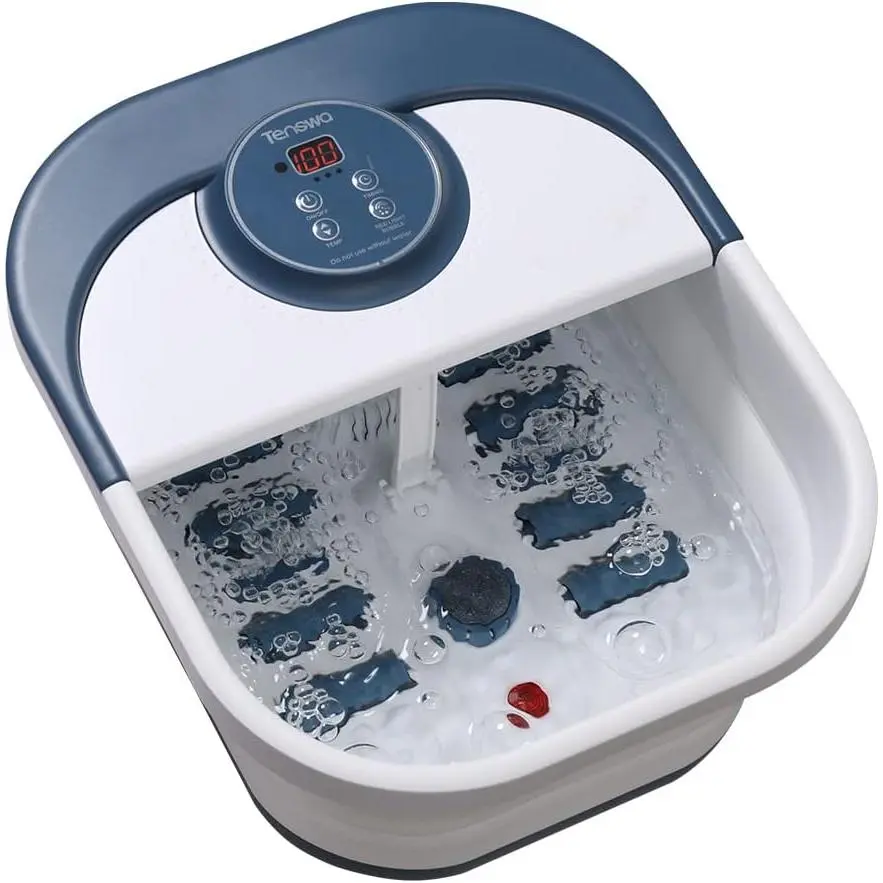 Collapsible Foot Spa Bath Massager with Heat, Bubbles, Pedicure Foot Spa with 8 Rollers, Foot Spa Tub for Stress Relief, Foot Soaker with Mini Acupressure Massage Points & Temperature Control
