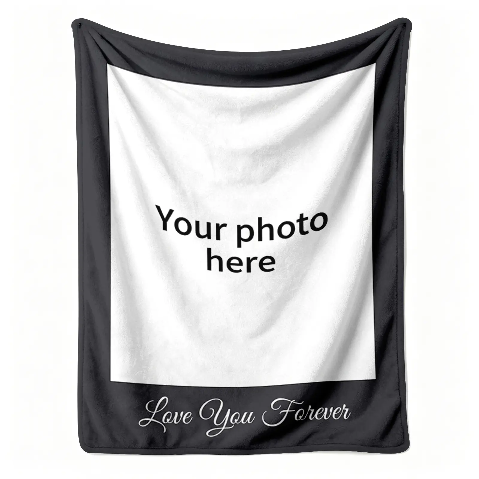 Custom Photo Love You Forever Flannel Blanket, Personalized Single Picture Frame Collage Pattern Soft Warm Throw, Cozy Nap Blanket for Sofa Couch Bed, Customized Romantic Gift for Lover Him Her, Anniversary Valentine's Day Birthday Gift