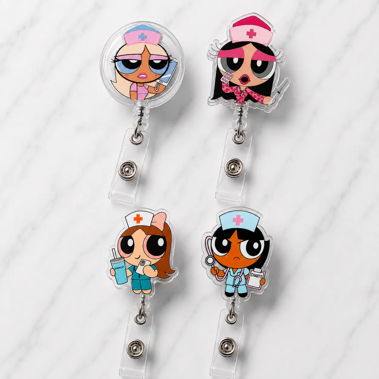 Badge Reel for Nurses, Cute Big Eye Cartoon Nurse Acrylic Retractable ID Badge Holder, Colorful Medical Badge Clip for Healthcare Workers and Nursing Students