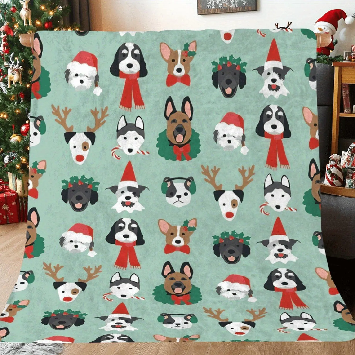 1pc Christmas Dog Patterns Throw Blanket - Soft Polyester, Modern Style, Festive Pet-Themed, No Feathers, Electricity-Free - Perfect for Napping, Camping, Travel, Office & Home Decor