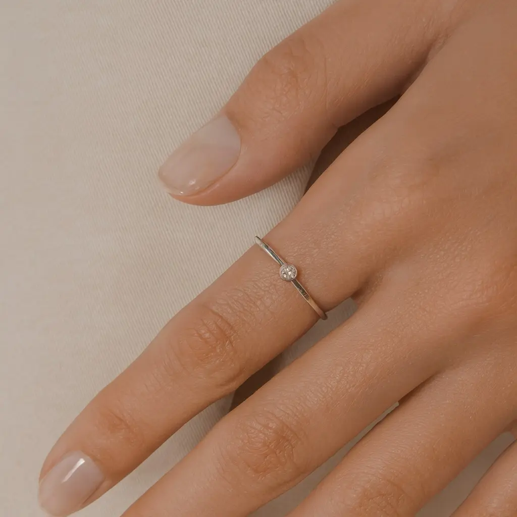 April Birthstone Ring Diamond – Sterling Silver Stacking Ring