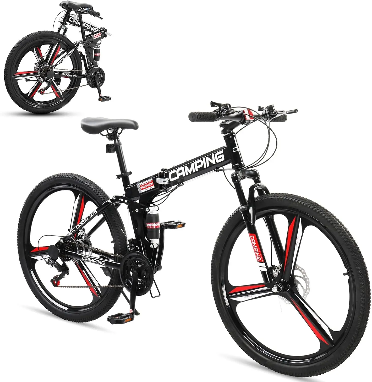 26-Inch Foldable Mountain Bike, High-Carbon Steel Frame with Alloy Wheels, 21-Speed Shifting System, Dual Disc Brakes & Shock Absorption, 85% Assembled, Adjustable Ergonomic Seat 800-970mm, Compact Folding Bikes, Rock‑Solid Steel