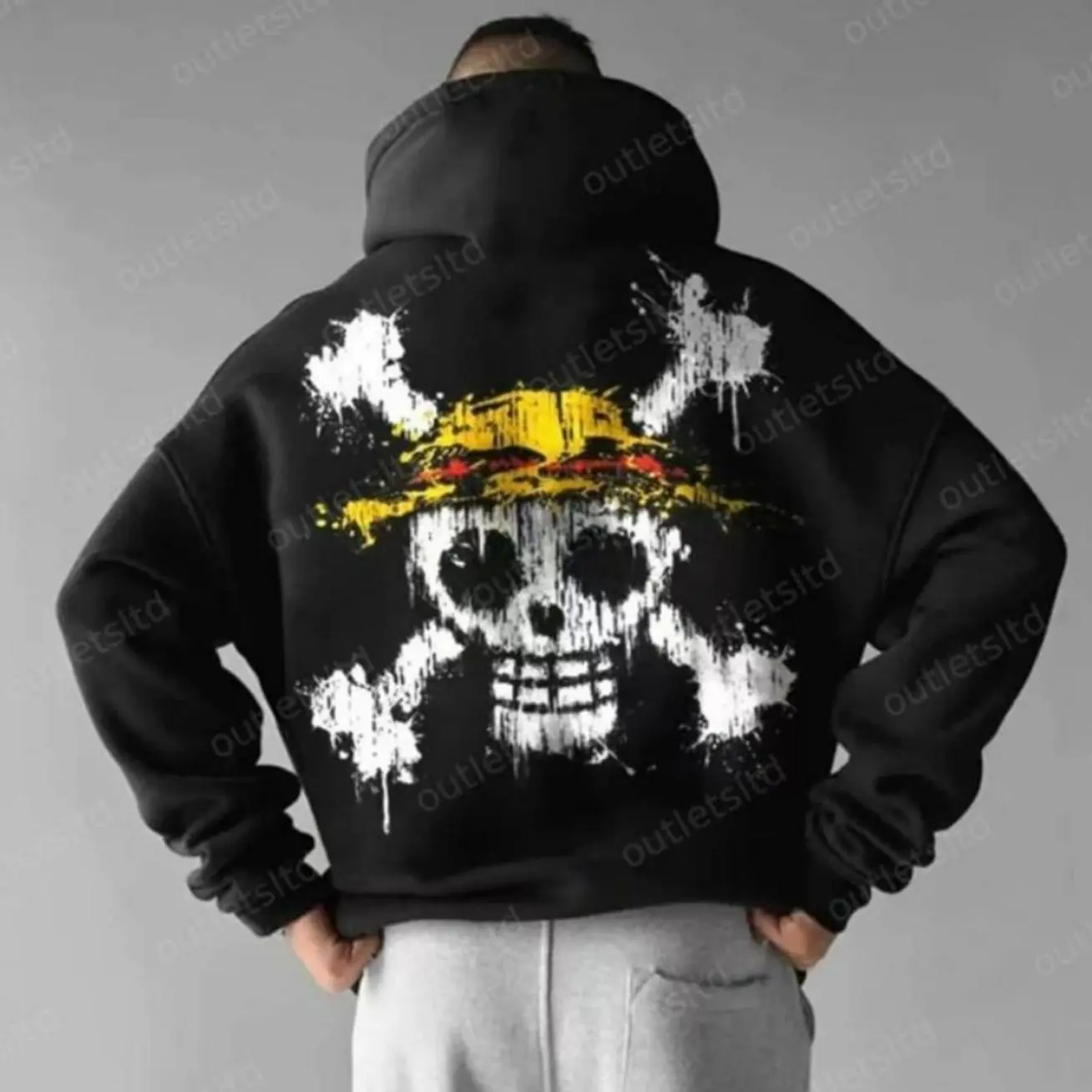 Oversized Unisex Anime #OnePieceee Print Hoodie, Straw Hat Pirates Graphic Hoodie, Casual Streetwear Hoodie, Gift For Anime Fans J5M9N