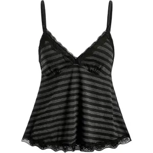 SOLY HUX Women's Y2K Lace Cami V Neck Sleeveless Striped Shirt Spaghetti Strap Camisole Gothic Tops Machine Washable Casual Wear Womenswear Flared