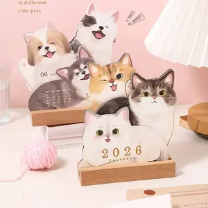 3D Cats & Dogs Desk Calendar - 2026 Monthly Pet Illustrations, Dual-Sided Planner, Sturdy Wooden Base, Premium Gift Packaging