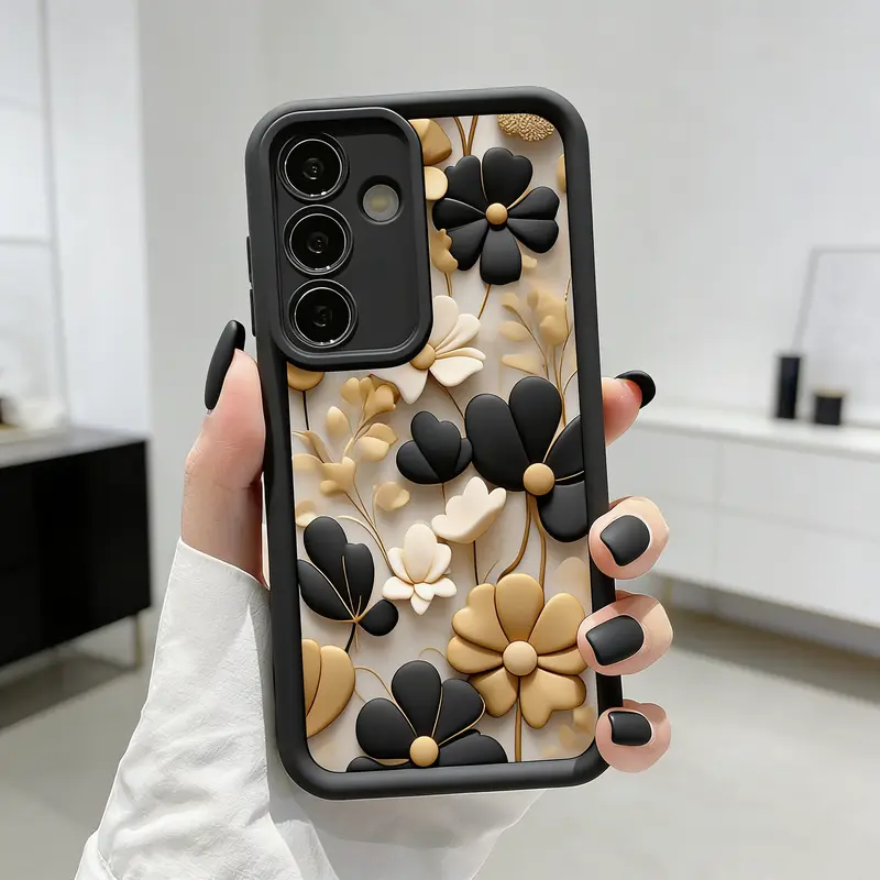 Military-Grade Silicone Smartphone Case, Handheld Cellphone Protector for Samsung S25 Ultra Plus, S24, S23, S22 Ultra Plus - Shockproof, Anti-Drop, Non-Slip, Slim-Fit Luxurious Blooms Design Mobile Accessories