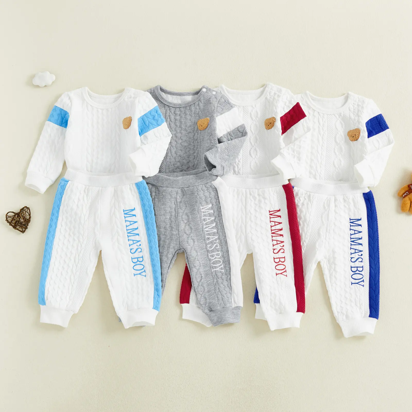 Baby Boy Clothes Letters Embroidered Baby Sweatshirt Romper Waffle Pants Set Infant Boy Fall Winter Outfits