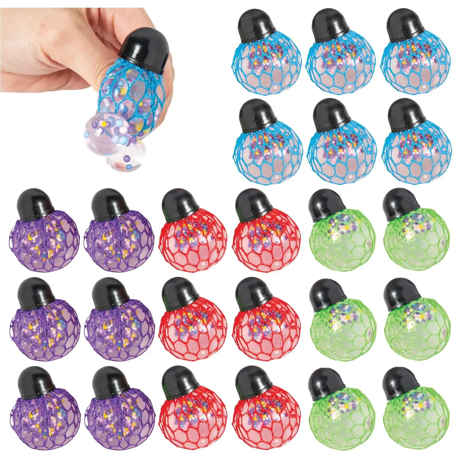 1 3/4" Mini Mesh-Covered Bright Bead Stress Ball Toys - 24 Pc.