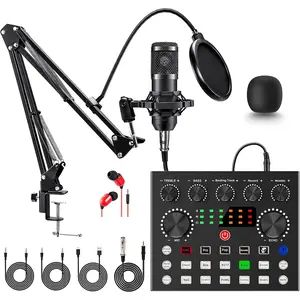 Podcast Equipment Bundle, BM800 Podcast Microphone Bundle with V8s Voice Changer, Condenser Microphone Recording Studio Package for Podcasting Live Streaming Singing PC Mobile YouTube