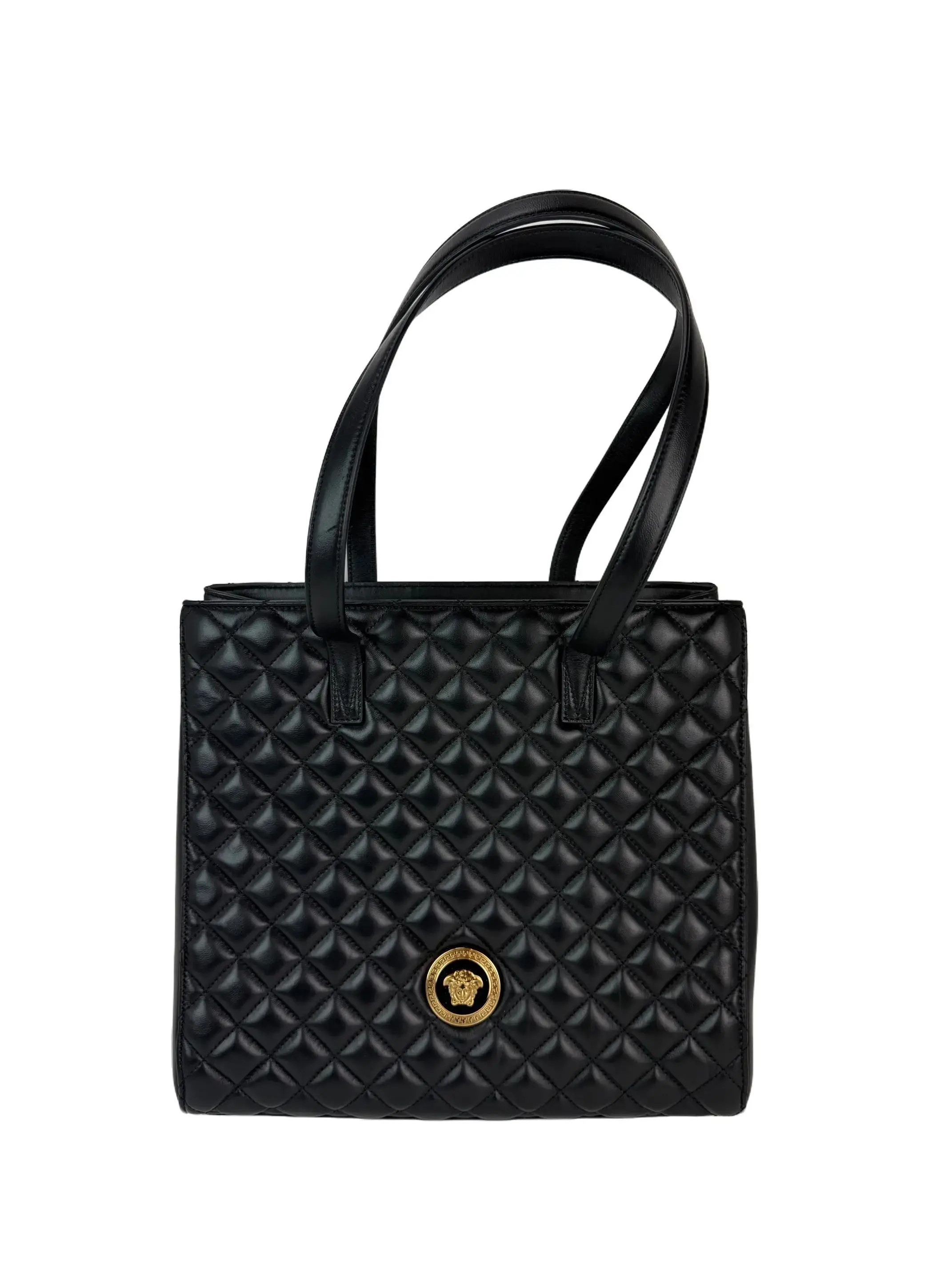 Pre-owned VERSACE Leather Tote Bags GIANNI Gianni Nappa Quilted Medusa Black Tote Bag