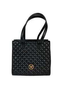 Pre-owned GIANNI VERSACE Leather Tote Bags Versace Gianni Nappa Quilted Medusa Black Tote Bag