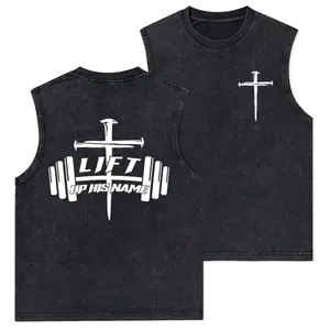Lift Up His Name Christian Washed Tank Top, Gym Essential, Vintage Casual Crewneck Short Sleeves Menswear T-shirt Classic Cotton Fabric Streetwear