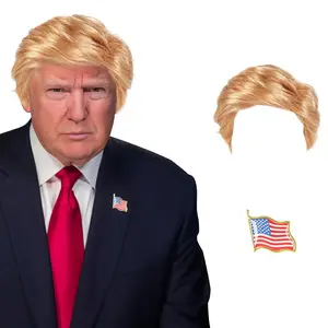 Funny Celebrity Wig Presidential Candidate Political Donald Trump Wig Costume Wig Set,President Wig,Billionaire Wig,Mens Blonde Wig,Including A Flag Pin