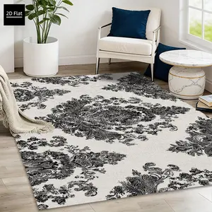 1pc Rectangular Damask Pattern Home Decor Decorative Rug, Bedroom Carpet, 850g/m², High-Definition Print, Non-Slip Backing, Velvet, Modern Minimalist, Full House Use