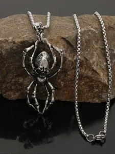 Vintage Gothic Stainless Steel Skull Spider Pendant Necklace, Stylish Men's Nordic Viking Norway Style Accessories, Ideal Gift for Valentine's Day & Birthdays