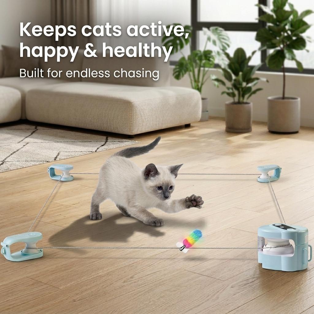 Indoor Cat Playing Toy-Automatic Moving Cat Chase Toy with Interactive Play, Remote Control & Custom Track Design for Exercise & Enrichment