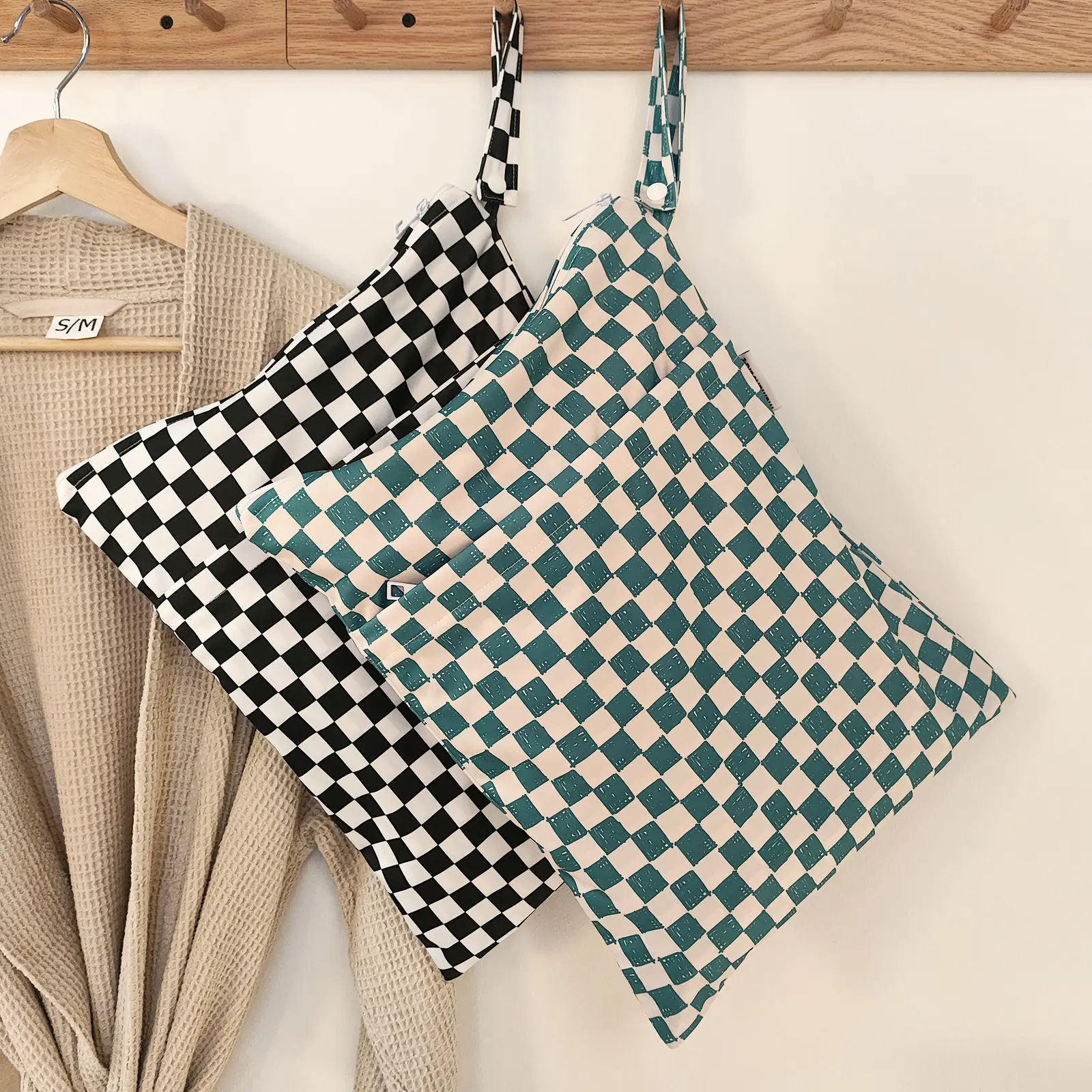 Mama Koala TPU Eco-Friendly Waterproof Wet Dry Diaper Bags - 2 Pack, 2 Zippered Pockets, Foldable Checkered Design, Travel Size On-the-Go Multiple Compartments Bags for Baby Items, Pump Parts, Zipper, Multiple Compartments Diaper Bags