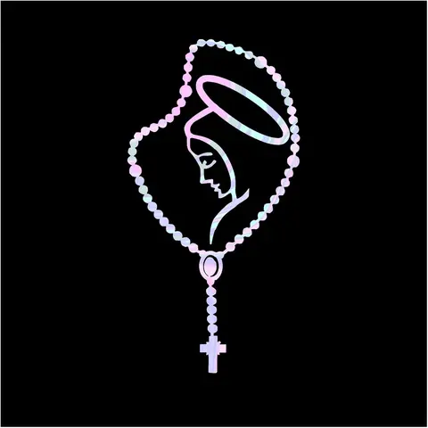 RAVOONY Religious Car Sticker - Mary Rosary Lady Fatima Virgen De Guadalupe Design, Colorful Reflective Vinyl Religious Decal, 21x11cm, Weatherproof, Sun-Resistant, Easy-Install Body Heart Decoration for Car Windows, Doors