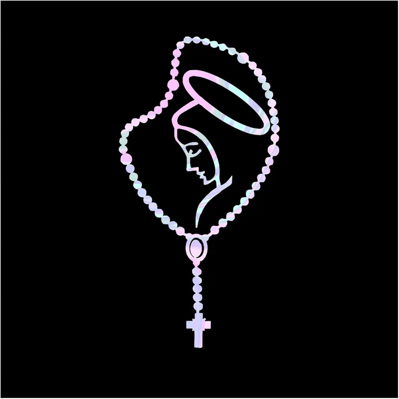 RAVOONY Religious Car Sticker - Mary Rosary Lady Fatima Virgen De Guadalupe Design, Colorful Reflective Vinyl Religious Decal, 21x11cm, Weatherproof, Sun-Resistant, Easy-Install Body Heart Decoration for Car Windows, Doors