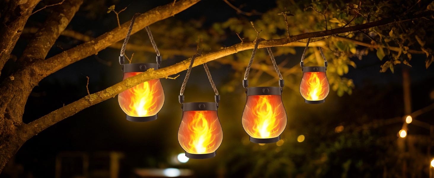 Flame Garden Light Solar Lanterns Outdoor with Dancing Flame Effect, Solar Powered Hanging Lantern Lights with Realistic Flickering Flames, Waterproof Decorative Lights for Front Porch Patio Garden Yard Table and Outdoor Decor