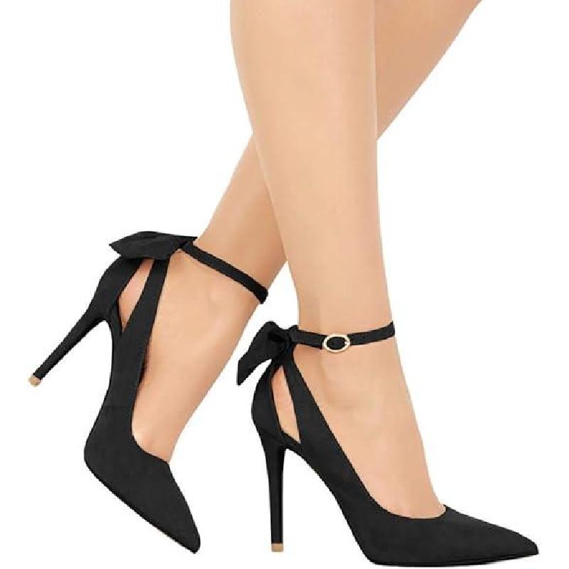 2025 Women's High Heels Bow Tie Back Sexy Stiletto Ankle Strap Wedding Dress Pumps Shoes