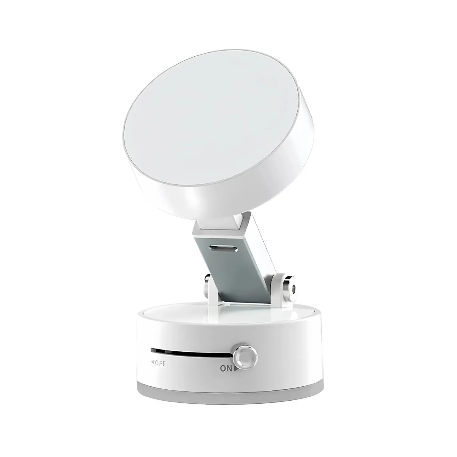White Foldable Magnetic Vacuum Phone Holder, 360 Electric Suction Car Mount, Double-Sided Swivel Stand for Car, Mirror, Gym, Kitchen, Hands-Free Portable Phone Holder
