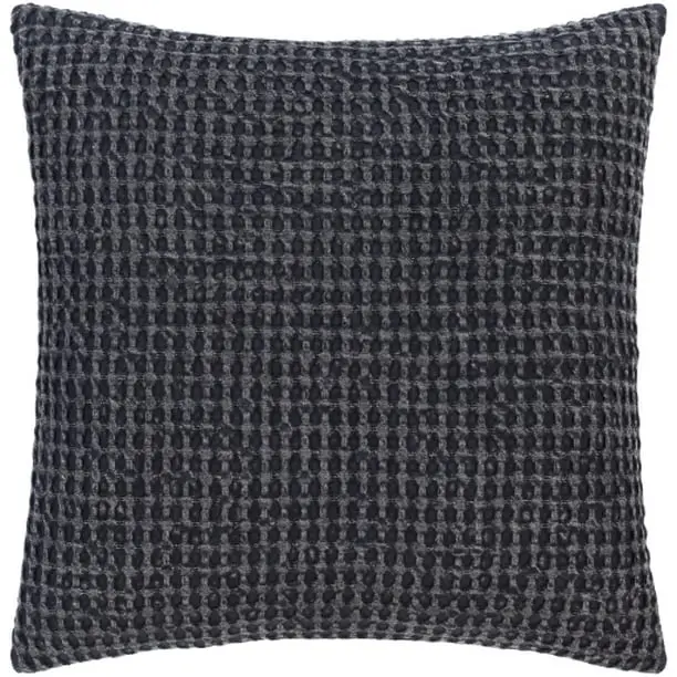 Livabliss WFL004-2222P Cotton Waffle Pillow Single Kit - 22x22 in Black, Waffle Weave Cotton Front Pillow for Home Décor, Indoor Use
