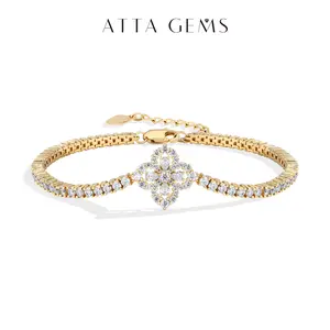 ATTAGEMS Flower Bracelet Pear Cut & Round Cut Lab-Created Moissanite Bracelet Personality Women Anniversary Gift Fit Size Fine Jewelry B064