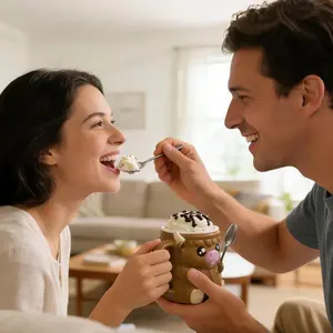 Highland Cow Ice Cream Pint Holder with Handle, Leak-Proof Ice Cream Container with 2 Spoons, Cute Animal Design for Ben & Jerry’S, No Cold Hands, Reusable Gift Idea (Light Brown) Vernargoo