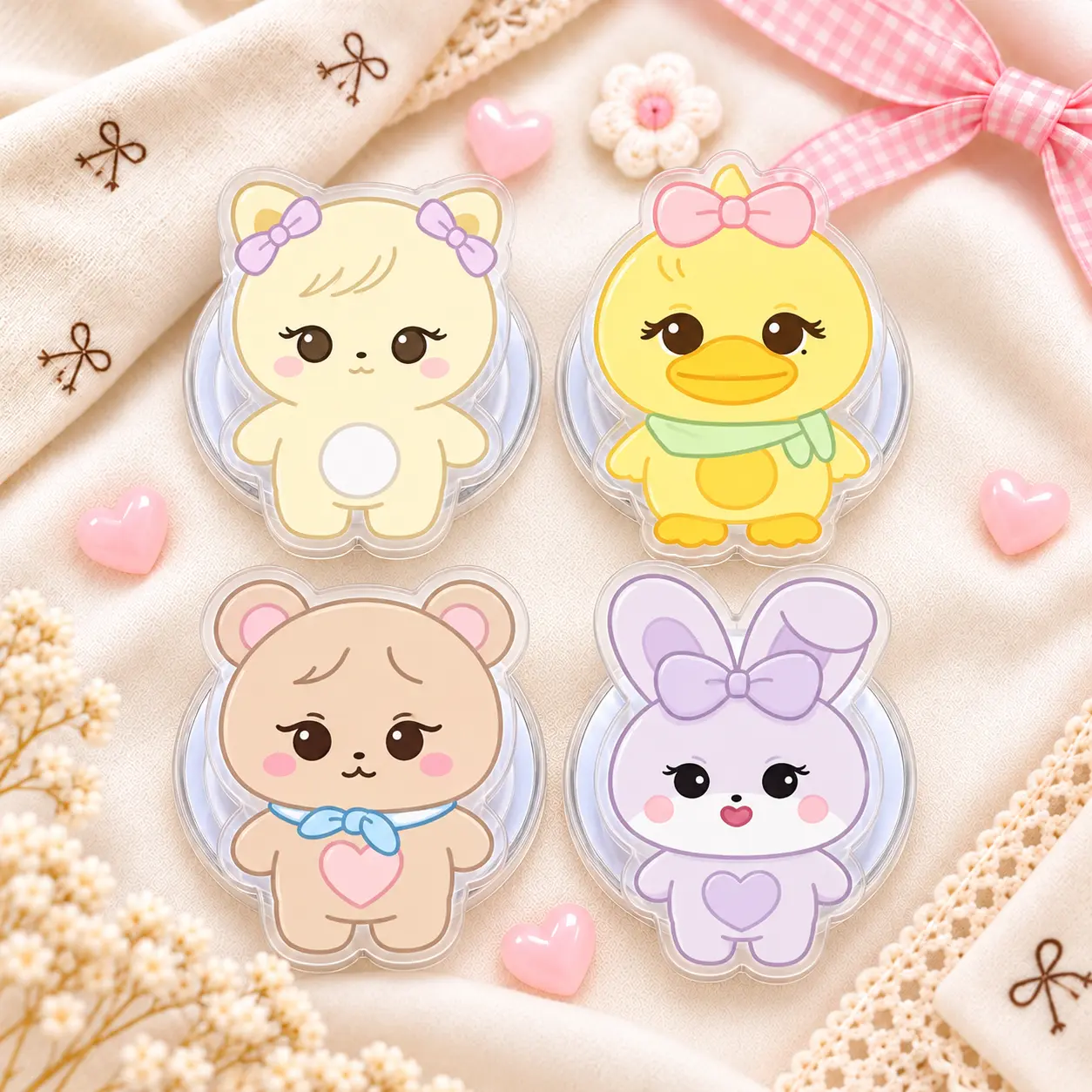 Pink Black K-Pop Mascot Phone Grip – Cute Kawaii Acrylic MagSafe Holder with Foldable Kickstand, Girly Idol Inspired Character Accessory Gift for Her