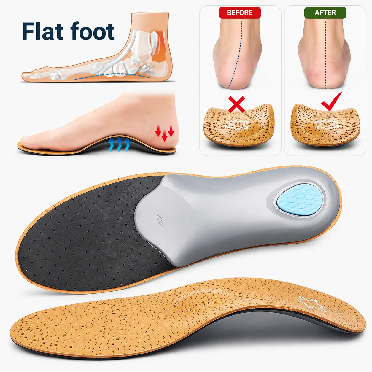Best Insole For Shoes Leather Orthotic Insoles Flat Feet High Arch Support Orthopedic Shoes Sole Fit In O/X Leg Corrected Insert