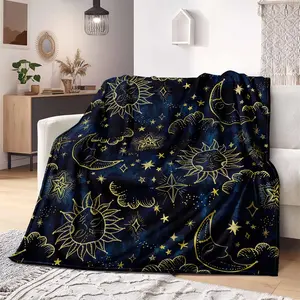Bohemian Style Sun & Moon & Star Pattern Blanket, Boho Blanket, 1 Count Soft Warm Throw Blanket, Comfortable Sofa Blanket, Warm Napping Blanket for Home Office Travel