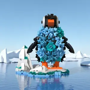 Iceberg Penguin Animal Model Building Block Set - 604 Pieces Durable ABS Material Cute and Stylish Desktop Ornament Home Decor Perfect as a Birthday, Holiday, Christmas, Halloween, or New Year Toy Gift.