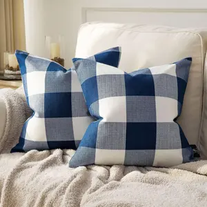 Phantoscope Pack of 2 Gingham Buffalo Check Plaid Throw Decorative Pillow Cover Outdoor Indoor Throw Pillows Farmhouse Square Pillow Cases