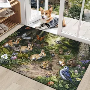 Premium Easter Forest Bunny Pattern Doormat Ultra Plush Flannel Super Soft Cozy Comfort Non Slip Washable Decorative Floor Mat For Entrance Living Room Patio Laundry Room Balcony Kitchen Indoor Outdoor Home Decor set bathroom