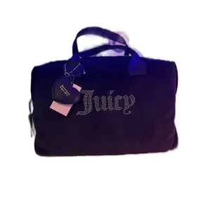Juicy Couture Travel Bag with Rhinestone Logo and Heart Charm Black Duffel Bag for Women