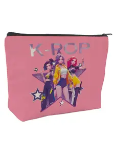 K-Pop Girl Pattern Makeup Bag with Colorful Cartoon Characters, Perfect for Summer Beach Days, Fashionable Fun Design for Young Fashionistas